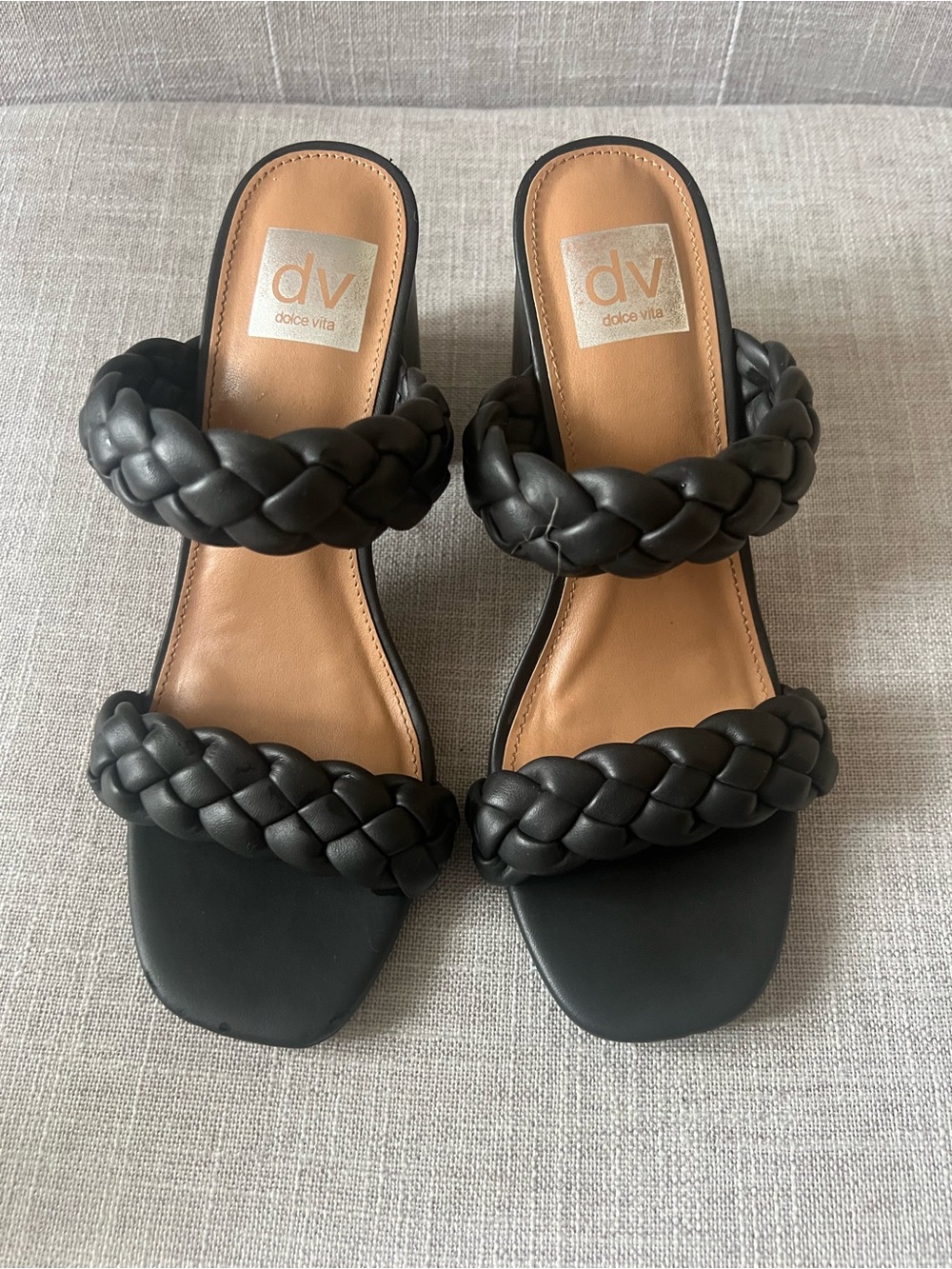 dv by Dolce Vita Black slide block Heels, women’s 7.5, braided straps, dressy